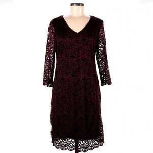 Liz Claiborne Burgundy & Black Lace Whimsigoth Cocktail Dress Size 8 Medium